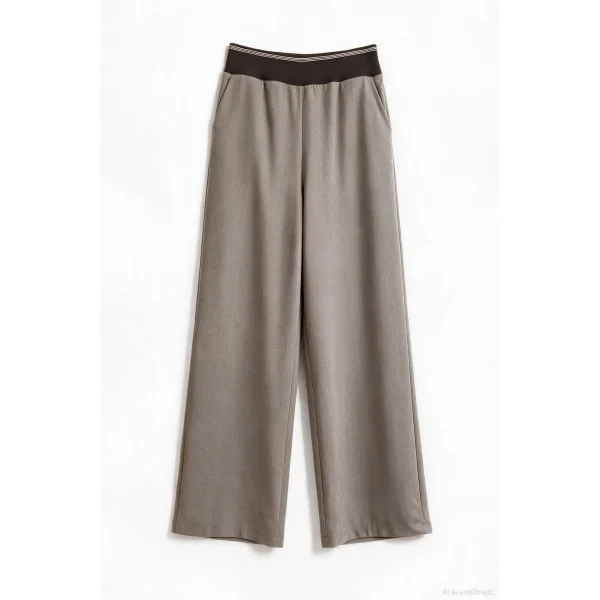 Beli Ribanalı Bol Paça Pantolon Vizon