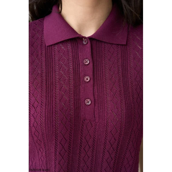 Ajurlu Kısa Kol Kazak-Bordo