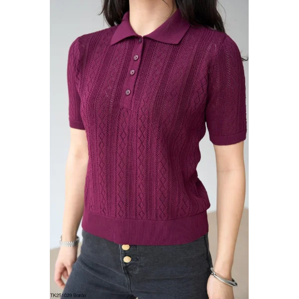 Ajurlu Kısa Kol Kazak-Bordo