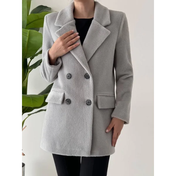 ANGORA DOKULU KISA KABAN GRİ