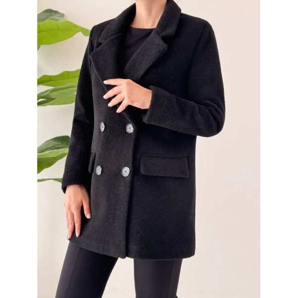 ANGORA DOKULU KISA KABAN SİYAH