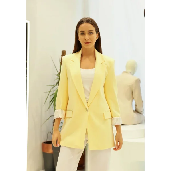 Astarı Garnili Sarı Blazer Ceket