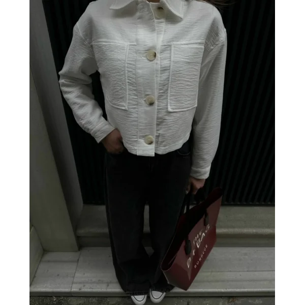 BEYAZ KETEN KARIŞIMLI CEKET