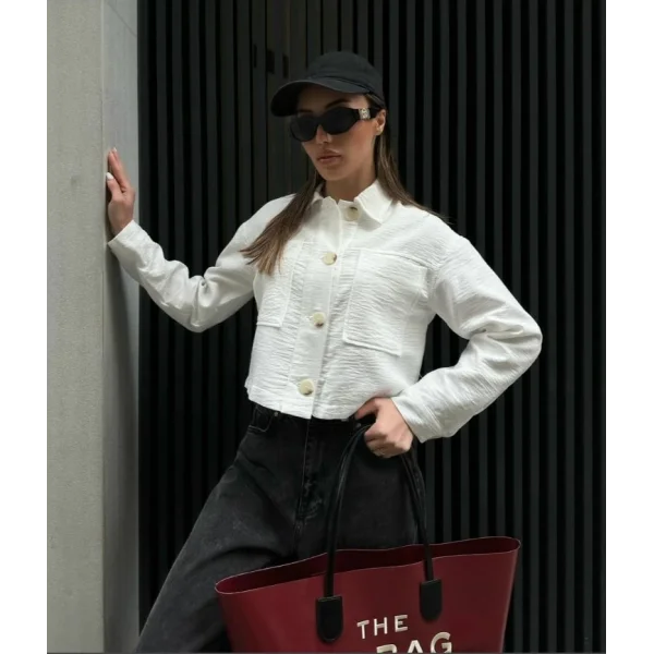 BEYAZ KETEN KARIŞIMLI CEKET