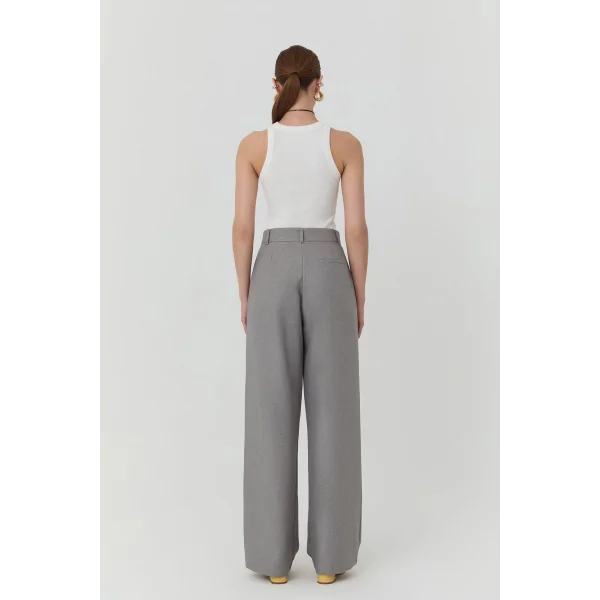 Bol Paça Palazzo Kumaş Pantolon Gri