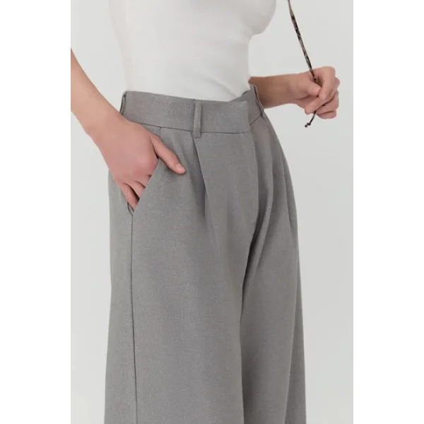 Bol Paça Palazzo Kumaş Pantolon Gri