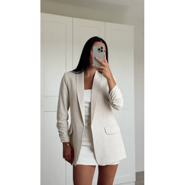 Büzgü Kol Keten Ceket