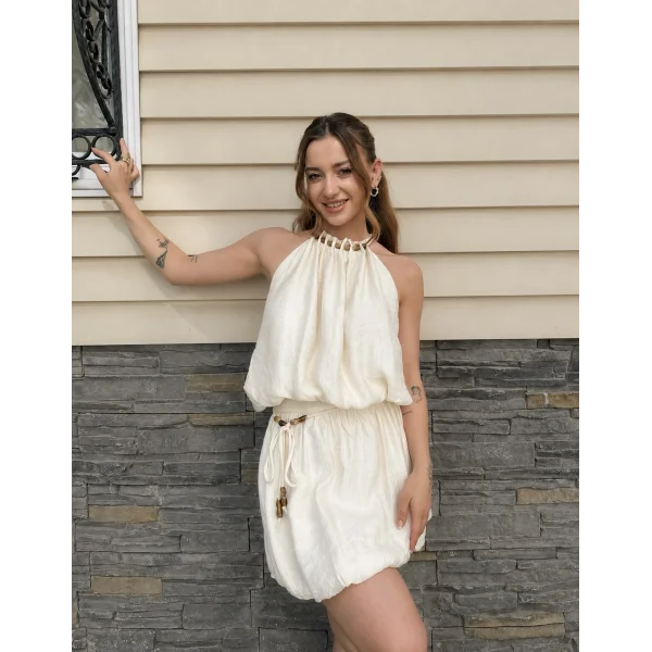 Doğal Taş Detaylı Balon Bluz