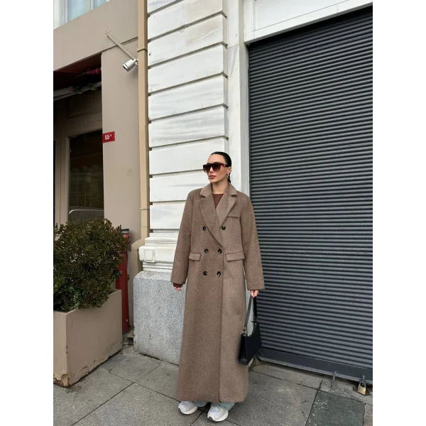 Düğme Kapamalı Uzun Yün Kaban-Vizon