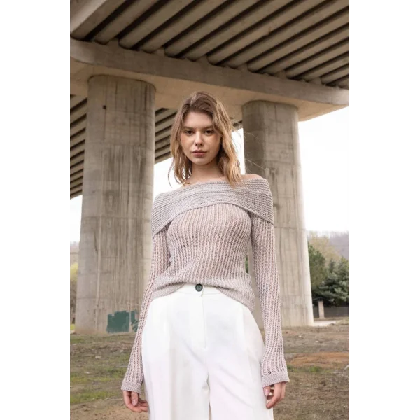 FİTİLLİ MADONNA YAKA TRİKO KAZAK BEJ