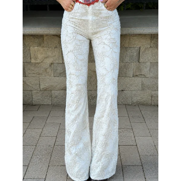 Floral Desen Straight Fit Özel Kumaş Tasarım Denim Jean