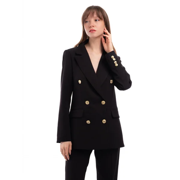 Gold Düğmeli Premium Kumaş Siyah Ceket Pantolon Takım