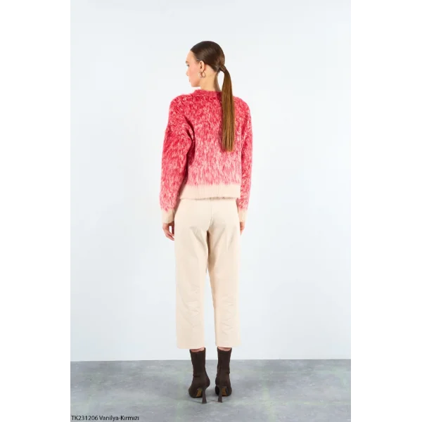 İKİ RENK İNCİ TAŞLI ŞARDONLU KAZAK BORDO