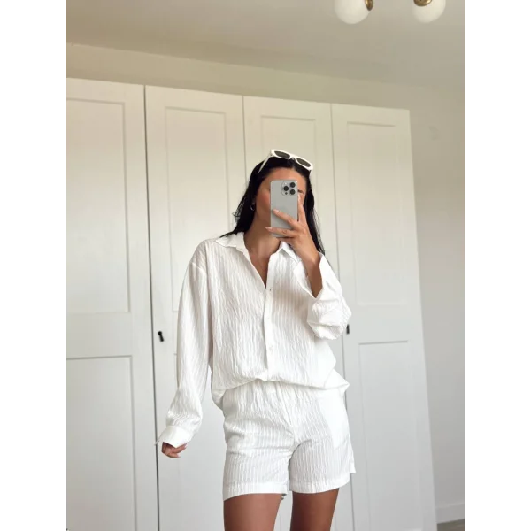 KETEN ŞORT GÖMLEK TAKIM BEYAZ
