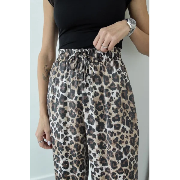 LEOPAR DESENLİ DÖKÜMLÜ PANTOLON BEJ