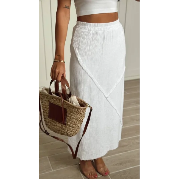 MİDİ BOY ASTARLI KETEN ETEK BEYAZ