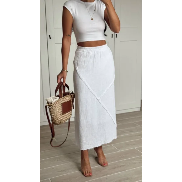 MİDİ BOY ASTARLI KETEN ETEK BEYAZ