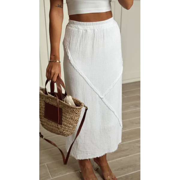 MİDİ BOY ASTARLI KETEN ETEK BEYAZ