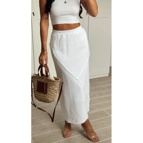 MİDİ BOY ASTARLI KETEN ETEK BEYAZ