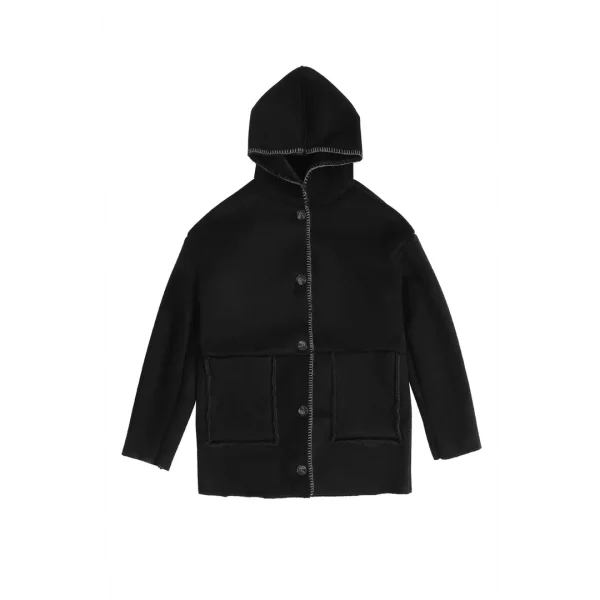 PREMİUM İÇİ KÜRKLÜ KAPÜŞONLU SİYAH KABAN