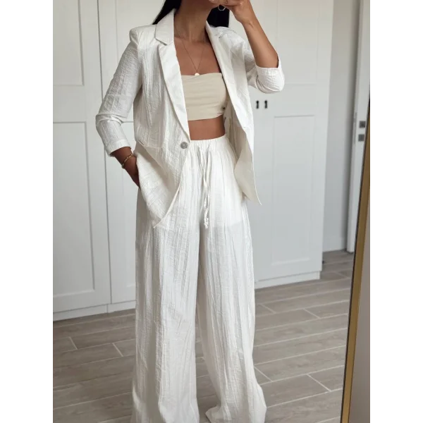 PREMİUM KETEN CEKET PANTOLON TAKIM EKRU