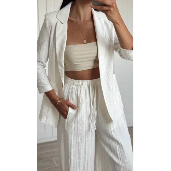 PREMİUM KETEN CEKET PANTOLON TAKIM EKRU