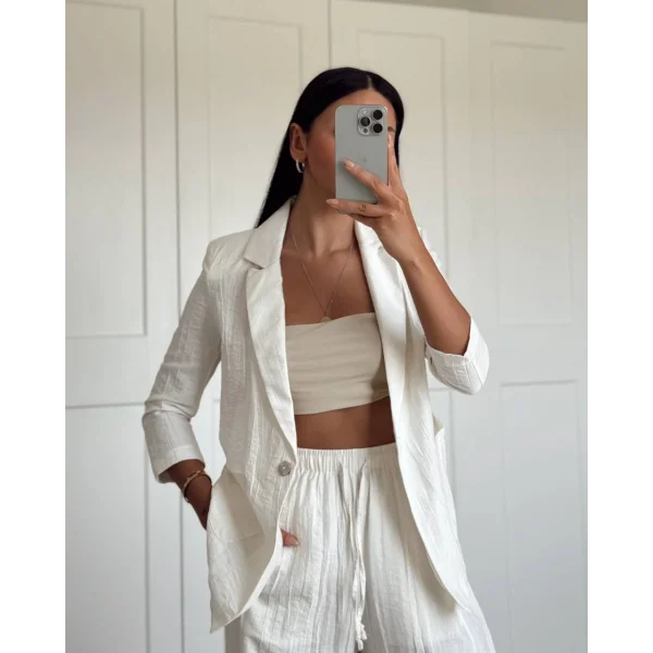 PREMİUM KETEN CEKET PANTOLON TAKIM EKRU