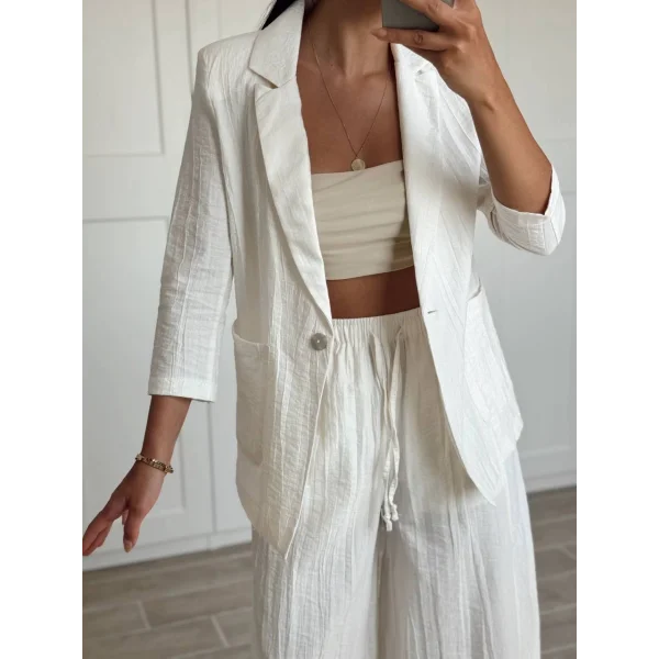 PREMİUM KETEN CEKET PANTOLON TAKIM EKRU