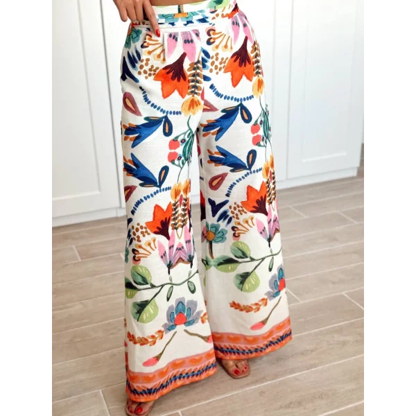 RenkLi Desenli Geniş Paça Pantolon Turuncu