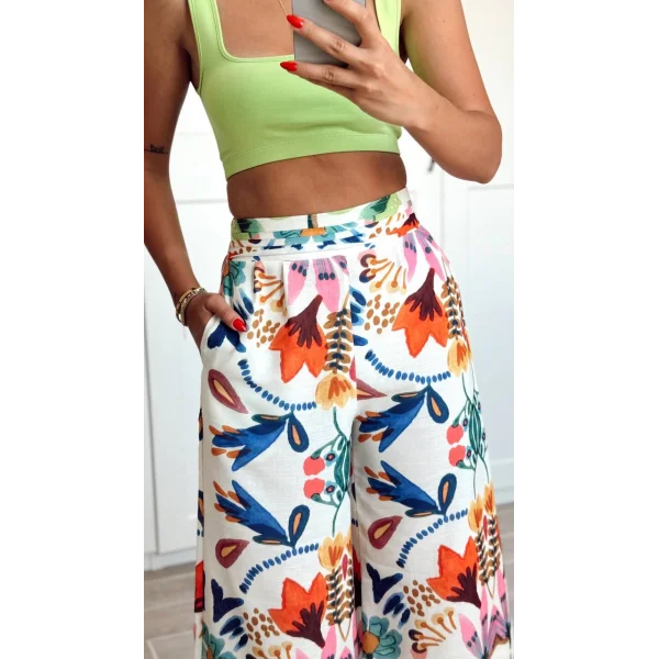 RenkLi Desenli Geniş Paça Pantolon Turuncu