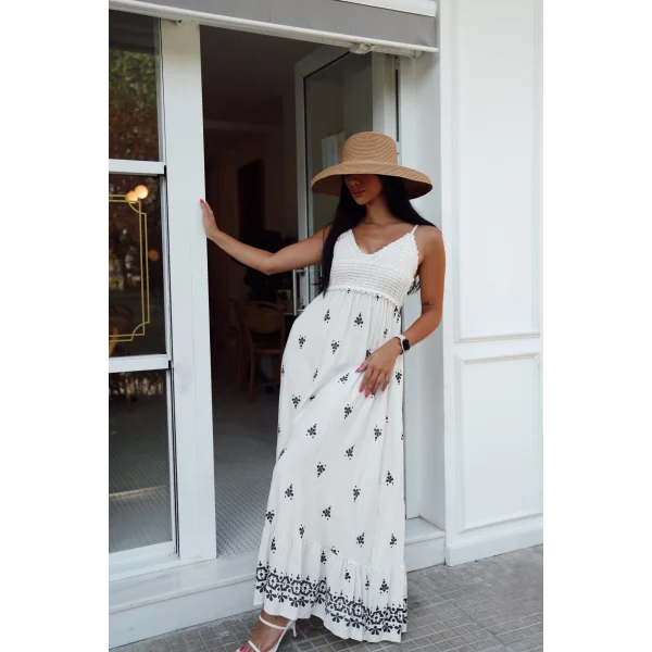 ROBİN UZUN ASKILI KETEN ELBİSE