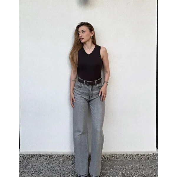 Taşlı Gri Pantolon Model: Wide leg & yüksek bel