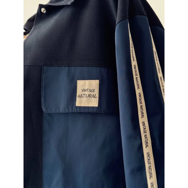 Teknik Kumaş Şerit Detaylı Kısa Ceket Lacivert