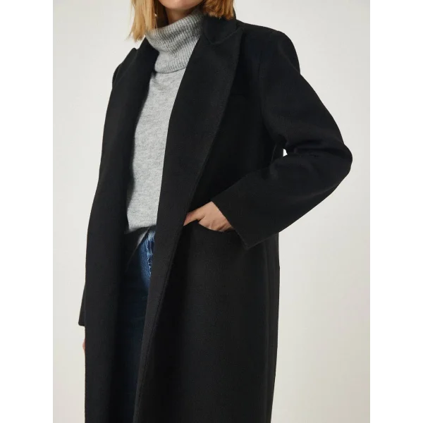 TOKYO YAKALI UZUN YÜN KABAN SİYAH