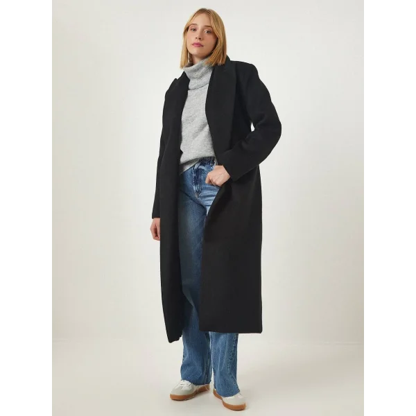 TOKYO YAKALI UZUN YÜN KABAN SİYAH