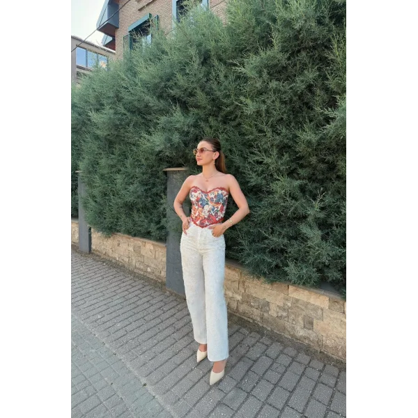 Çiçek Desenli Vintage Korse