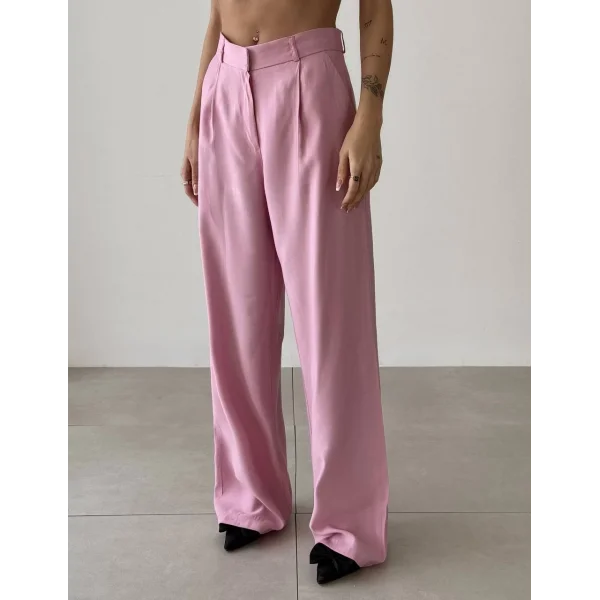 YÜKSEK BEL PALAZZO BOL PAÇA PANTOLON-PEMBE