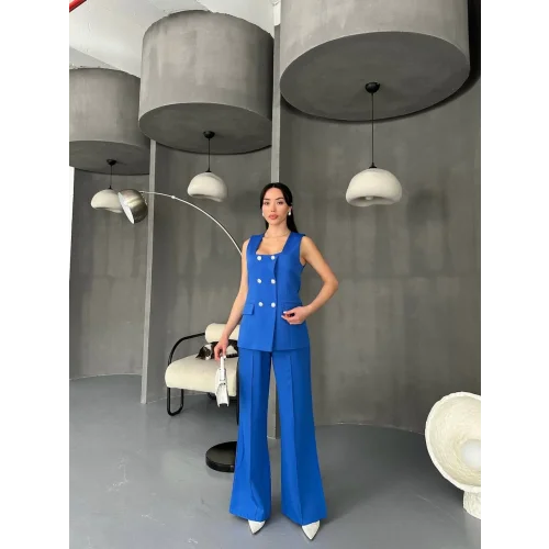 TAŞ DÜĞME MAVİ YELEK PANTOLON TAKIM 