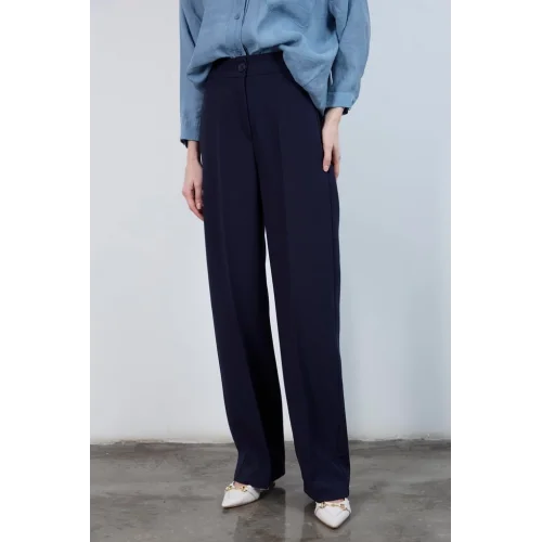 Pilesiz Palazzo Paça Lacivert Kumaş Pantolon