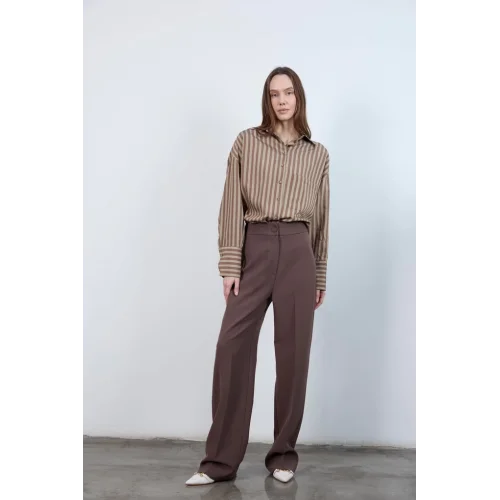 Pilesiz Palazzo Paça Kahverengi Kumaş Pantolon