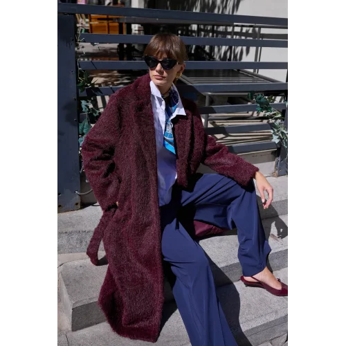 Bağlamalı Tüy Dokulu Mürdüm Kürk Kaban