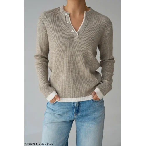 Patlı İki Renk Triko Kazak