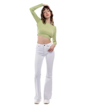 Orjinal Marka Yüksek Bel Denim Beyaz Pantolon