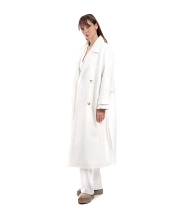 Beyaz Düğmeli Oversize Kaban