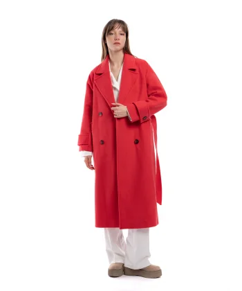 Fuşya Bağlamalı Yün Kaban