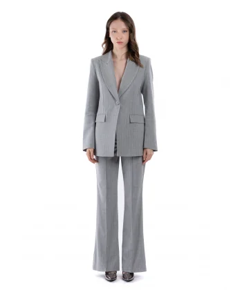 Premium Kalite Çizgili Gri Ceket Pantolon Takım