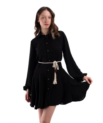 Belden İpli Siyah Peplum Elbise