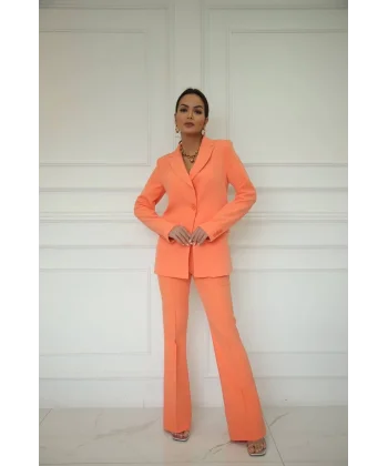 İspanyol Paça Turuncu Ceket Pantolon Takım