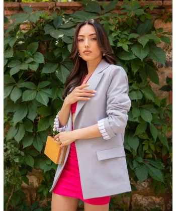 Renkli Astar Gri Blazer Ceket