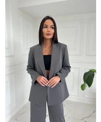 Oversize Gri Astarlı Blazer Ceket